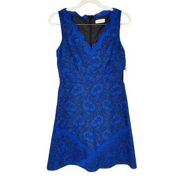 Calvin Klein Dress Womens 4P Celestial Blue Lace Scalloped Neck Sheath Cocktail - Picture 11 of 11